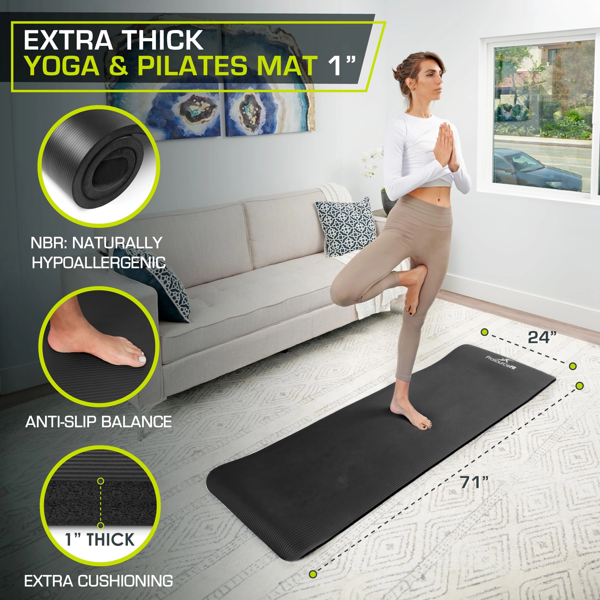 Extra Thick Yoga and Pilates Mat - Nitrile Butadiene Rubber 0.5 & 1-in
