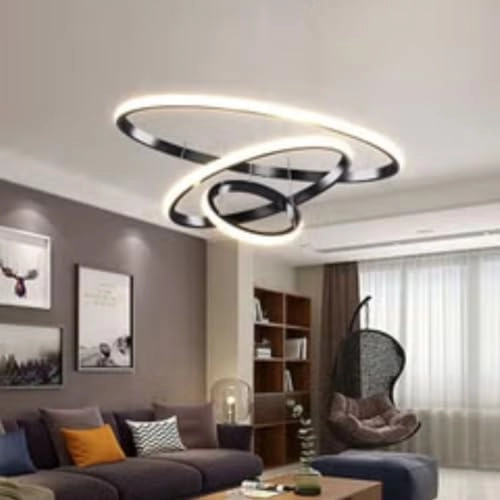LED Chandelier - 3-Ring Pendant Black and White