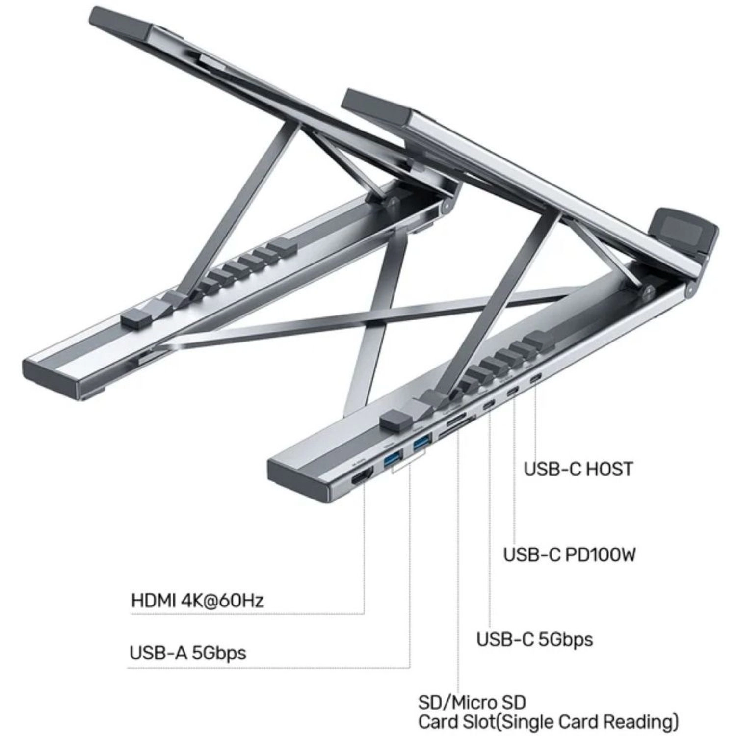 7-in-1 USB-C Foldable Laptop Stand - 100W Power Delivery 4K@60Hz HDMI