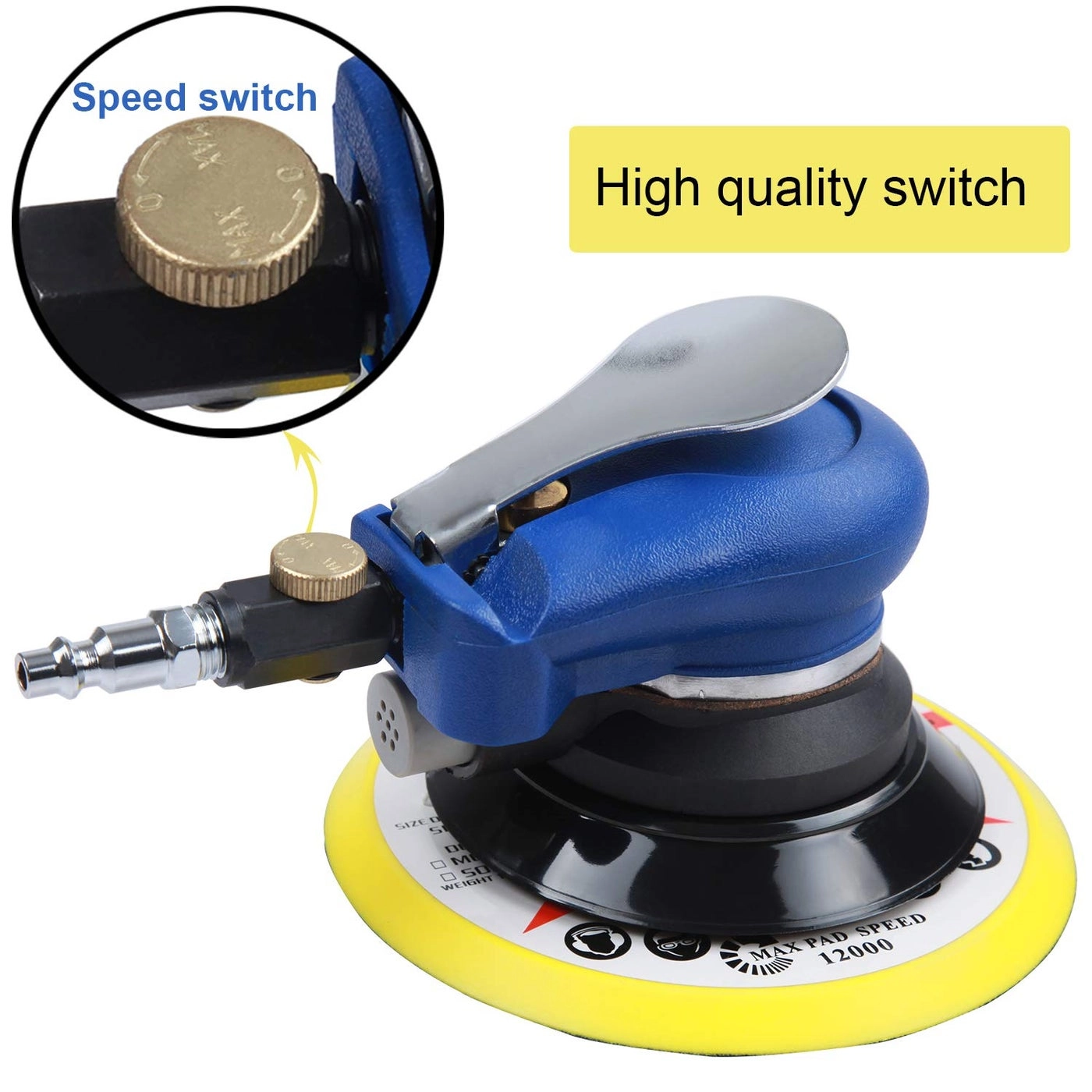 Air Palm Random Orbital Sander - Dual Action Pneumatic Speed Adjustable