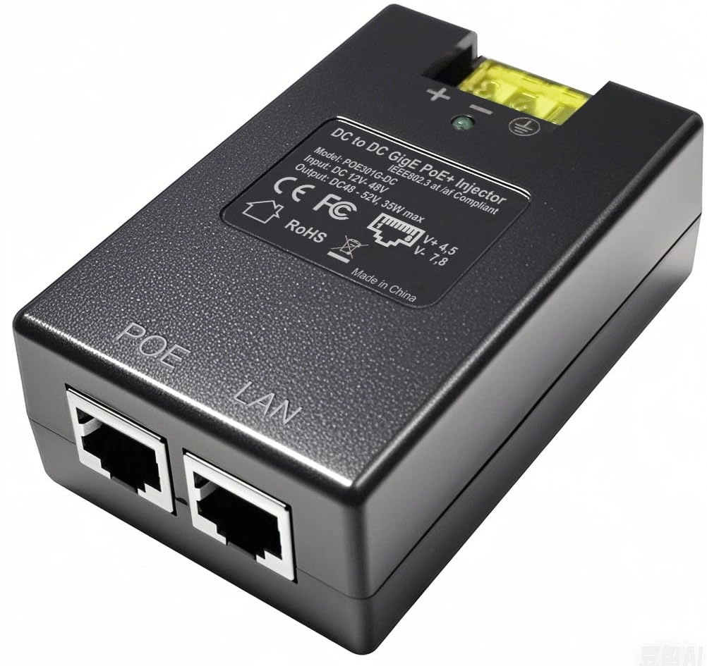 PLUSPOE Gigabit DC PoE+ Injector - 12-48V 30W 1 802.3af/at 10/100/1000Mbps