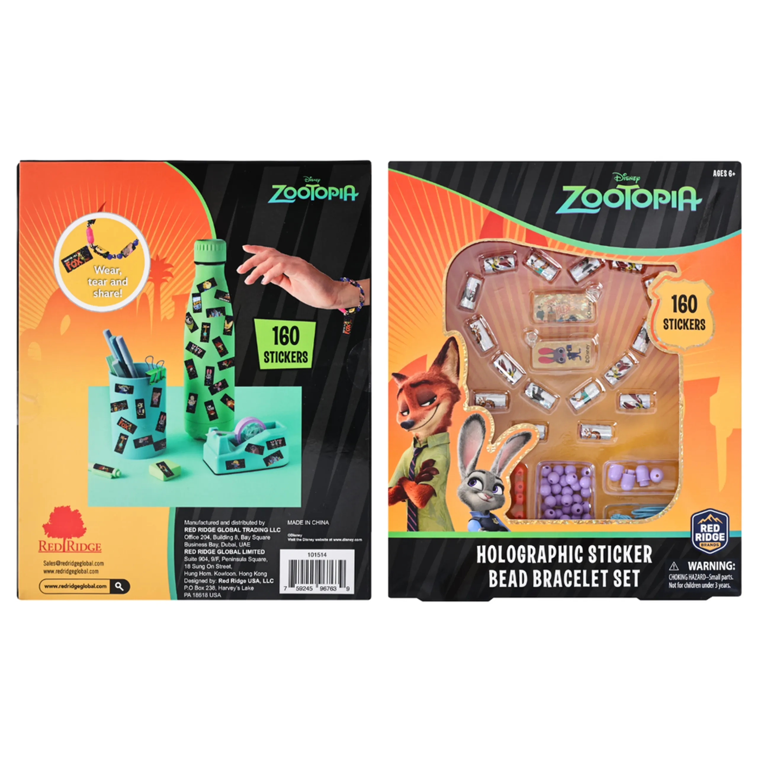 Zootopia Holographic Sticker Bead Bracelet Making Craft Set - 160pc Heart-Shaped Multicolor