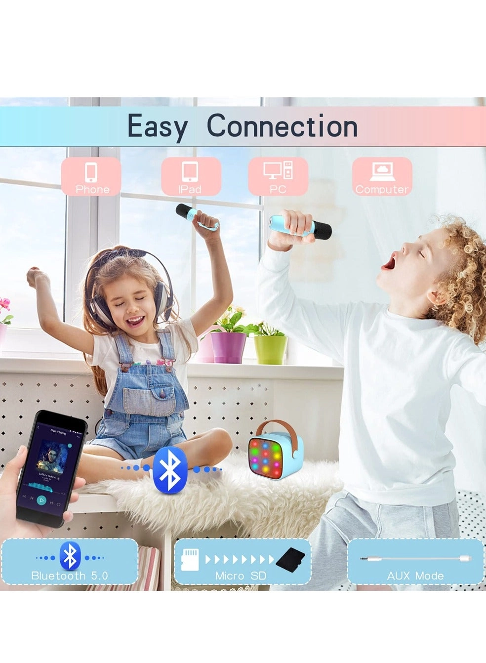 Portable Bluetooth Karaoke Speaker - 2 Microphones