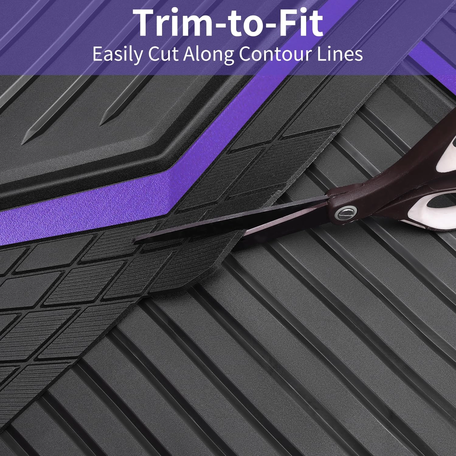 Heavy Duty Rubber Floor Mats - Universal Fit 3pcs Black Purple