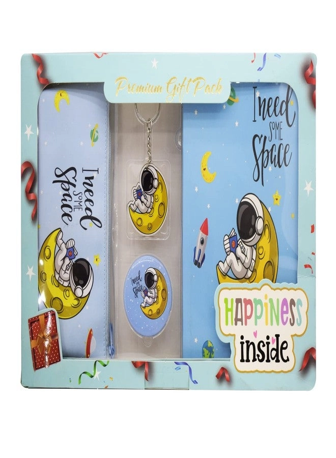 Kidizkart Space Theme Pouch + A5 Ruled Diary + Key Chain + Space Badge - 4 Items