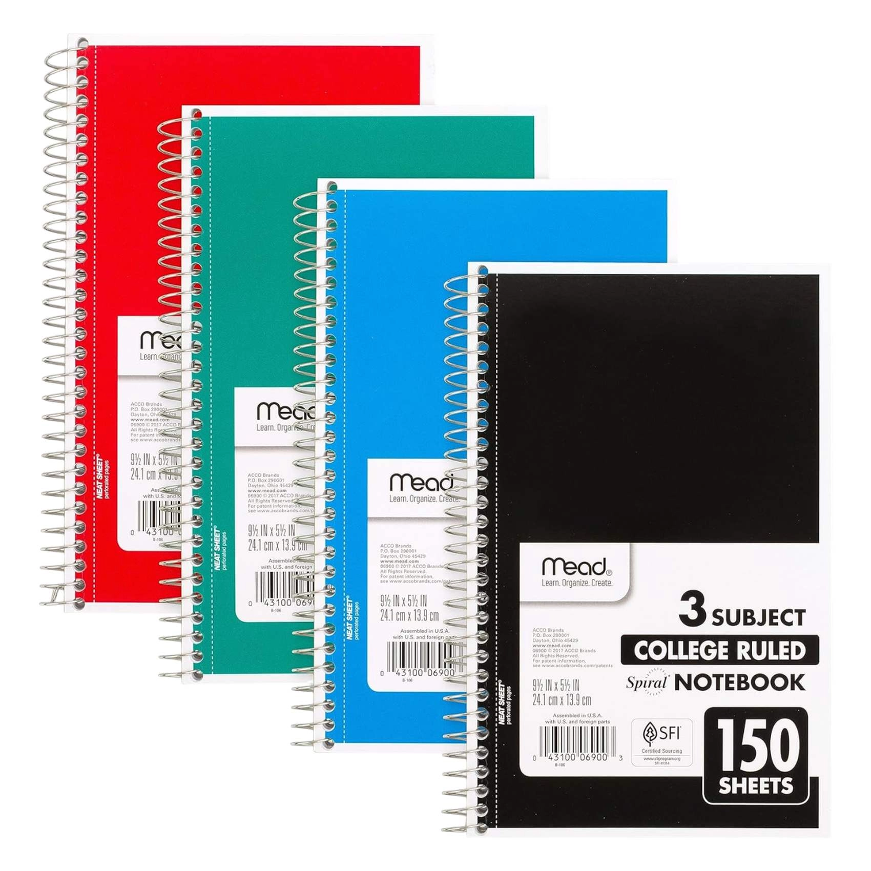 3 Subject Notebook Spiral - Lined 150 Sheets