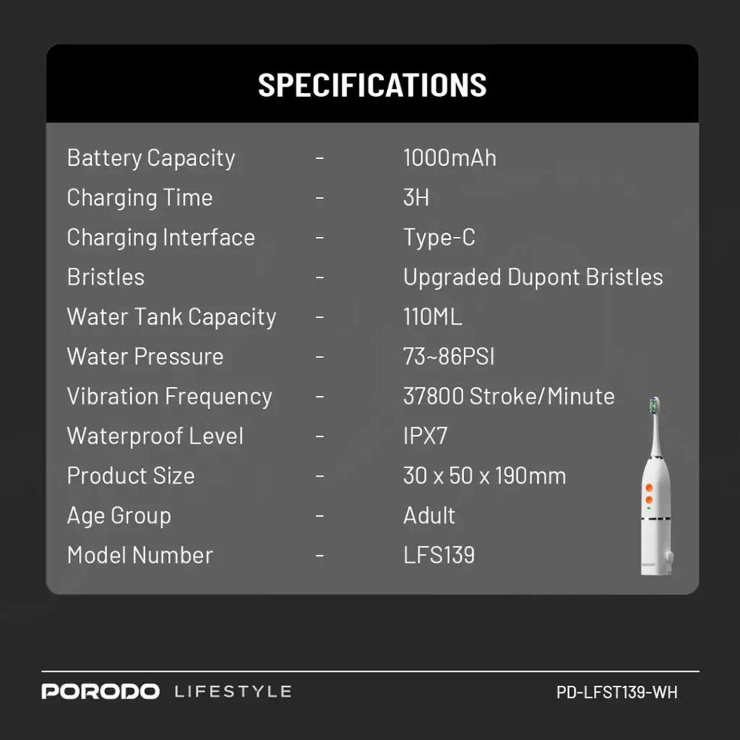 Lifestyle Water Floss & Sonic Electric Toothbrush - 100mL 25 Days Battery Life IPX7