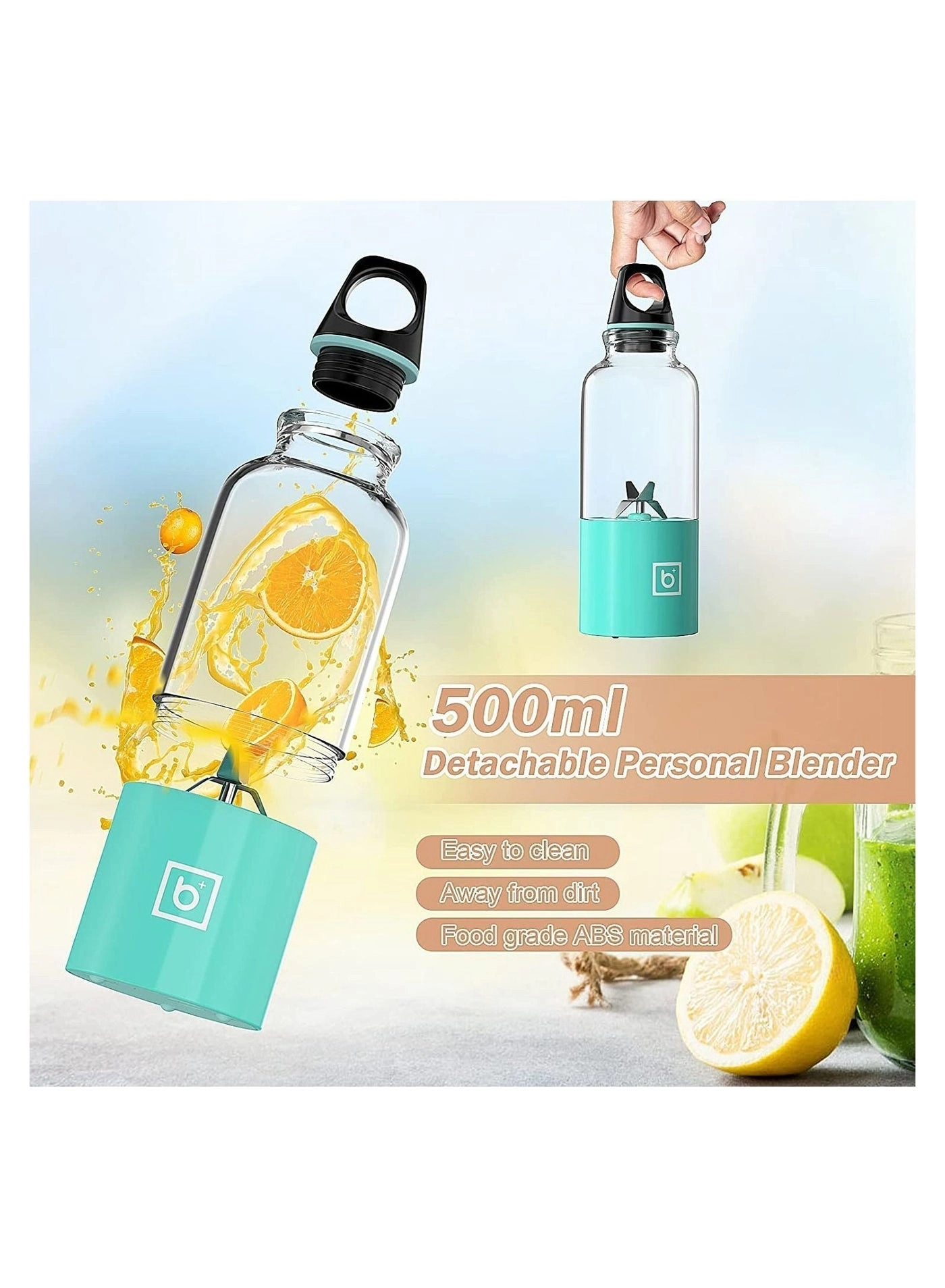 Portable Blender With Handle - Handle cup cover SUS304 stainless steel 4-blade Rechargeable USB