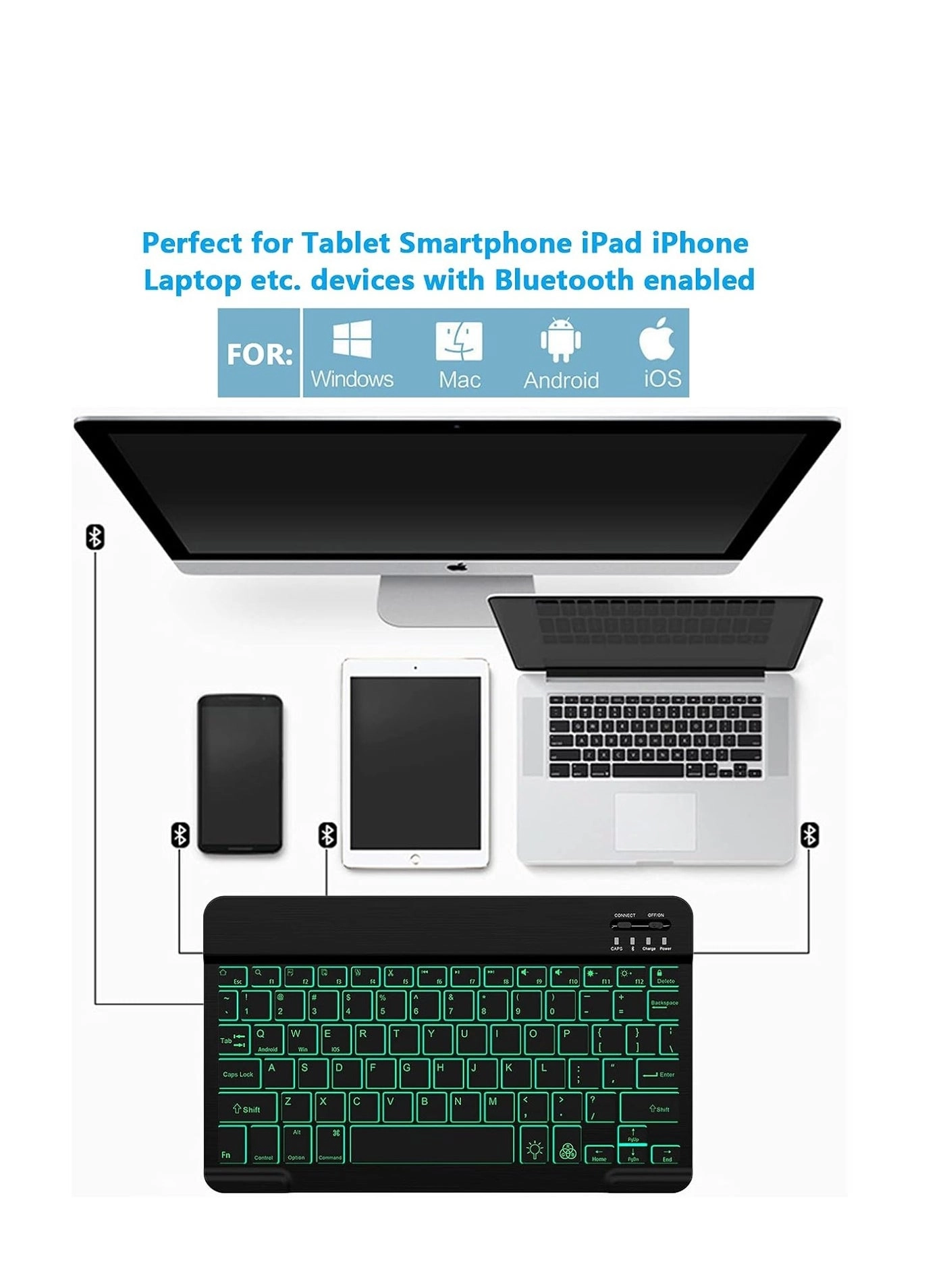 Bluetooth Keyboard - 7-Color Backlit Rechargeable Battery