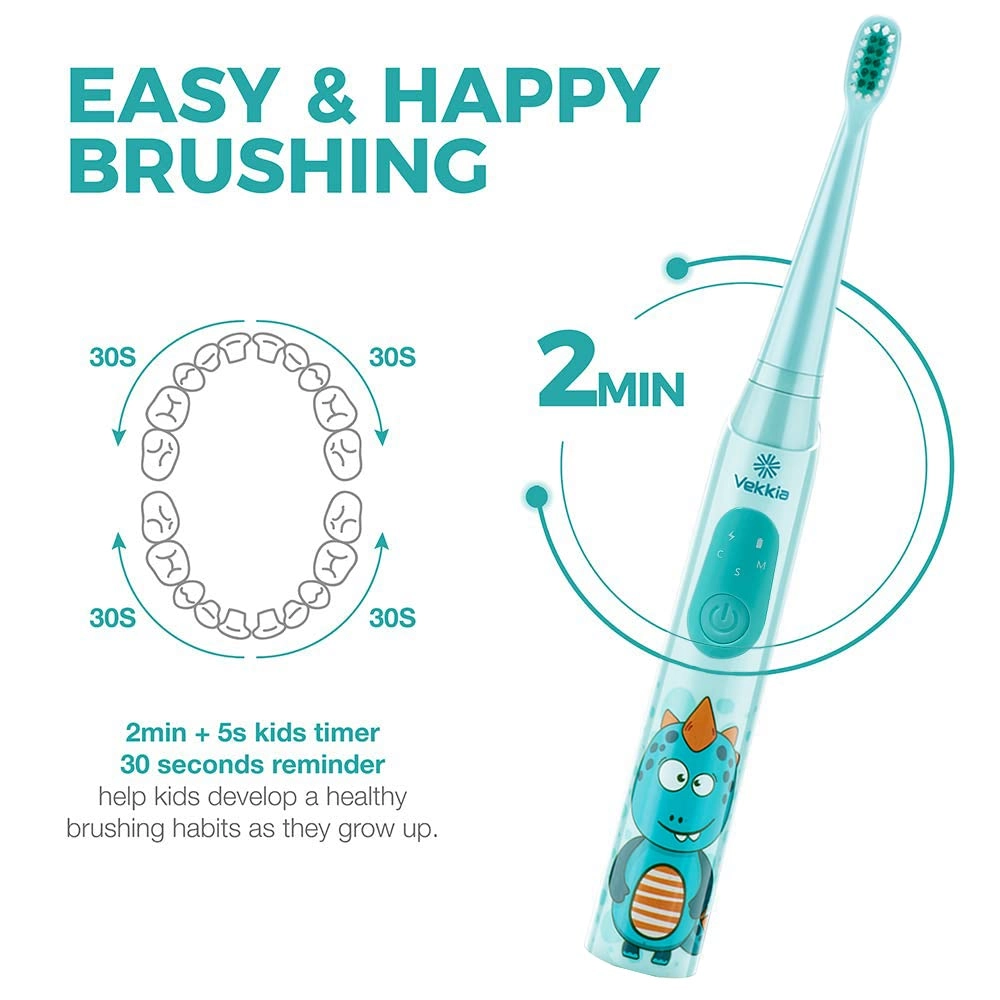 Sonic Rechargeable Kids Electric Toothbrush - 3 Modes 24000 Strokes IPX7 Waterproof