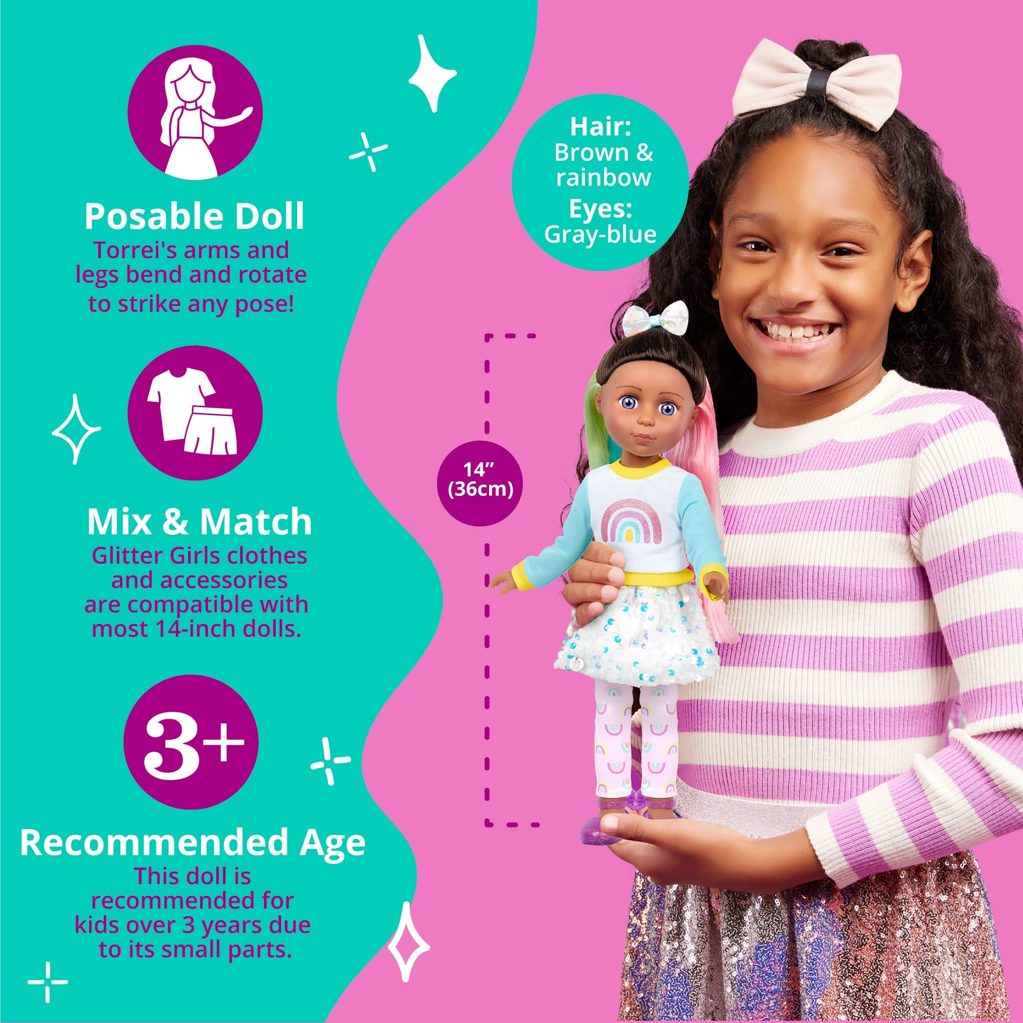 Torrei Fashion Doll - 14-Inch Multicolored Hair Blue Eyes Ages 3+