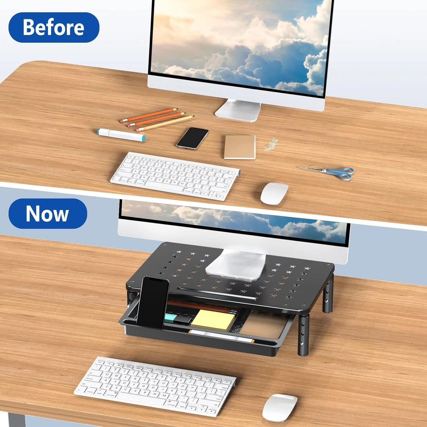 Monitor Stand Riser - Metal Drawer 3 Height Adjustable Phone Holder Pack