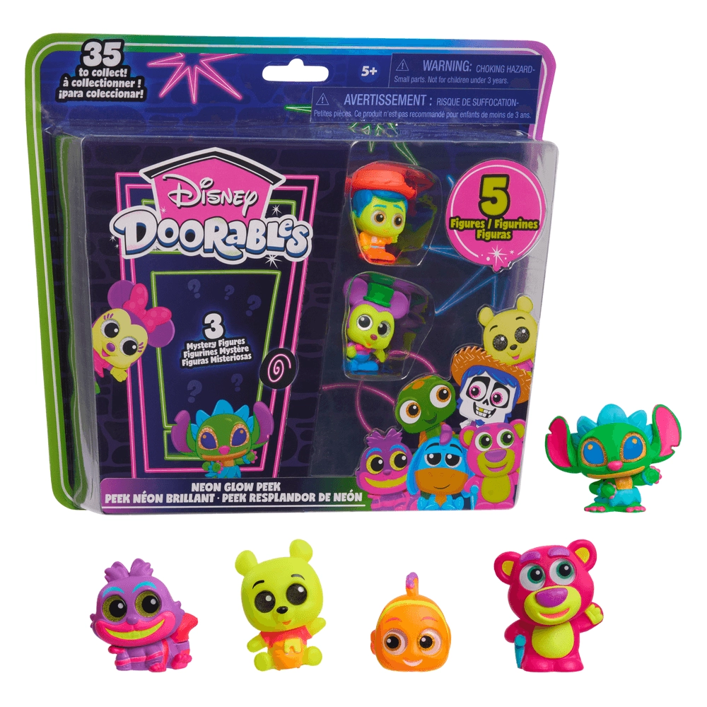 Disney Doorables Neon Glow Peek - Collectible Mini Action Figures (29464294-44962) 5 pcs