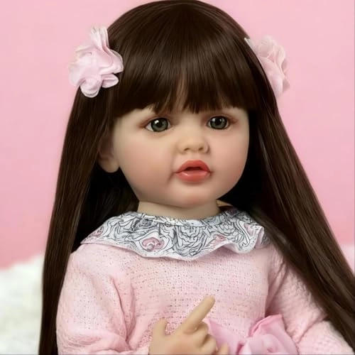 Reborn Baby Doll - 22inch 55cm Vinyl Silicone Girl Long Hair Ages 3+