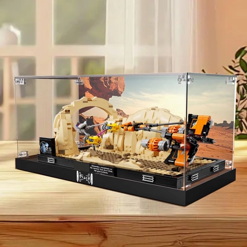 Clear Acrylic Display Case (75380) - 13.77x7.87x5.90in. Black Bottom+background1