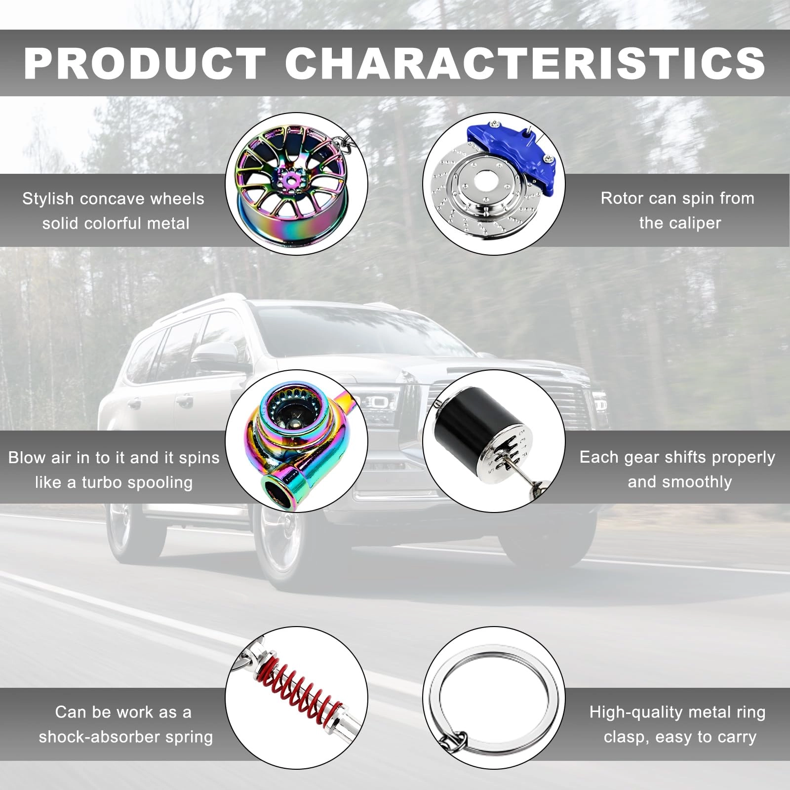 Car Parts Model Key Chains Set