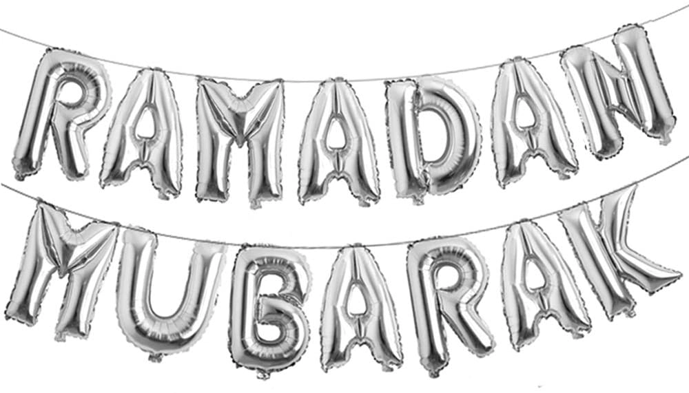 Party Time Trading LLC Eid Mubarak Foil Balloon Banner - 16" Silver Ramadan