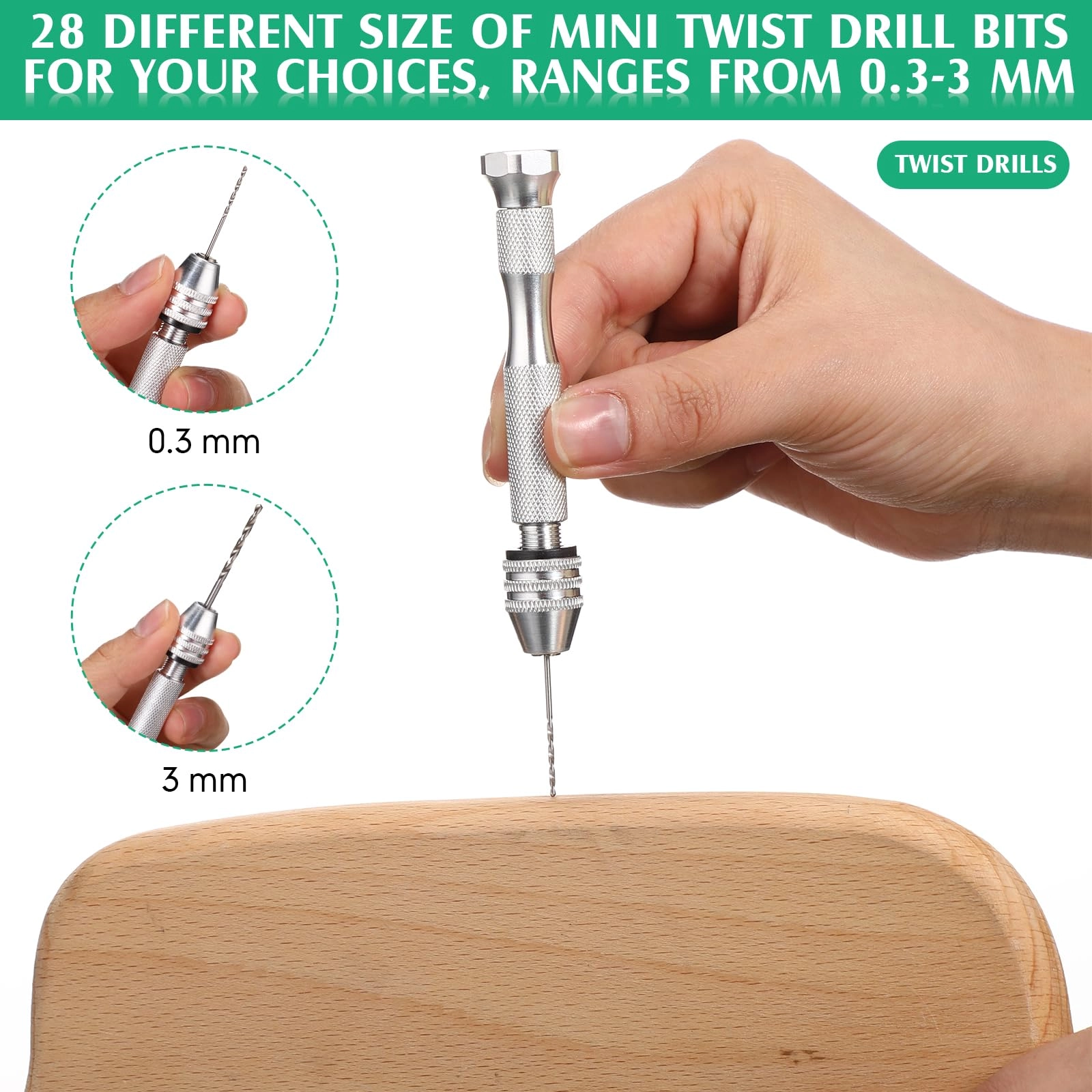 Hand Drill Bits Set - 57 Pieces + Pin Vise Hand Drill - 1 Piece + Micro Twist Drill Bits - 46 Pieces 0.1-1mm + PCB Mini Drill Bits - 10 Pieces