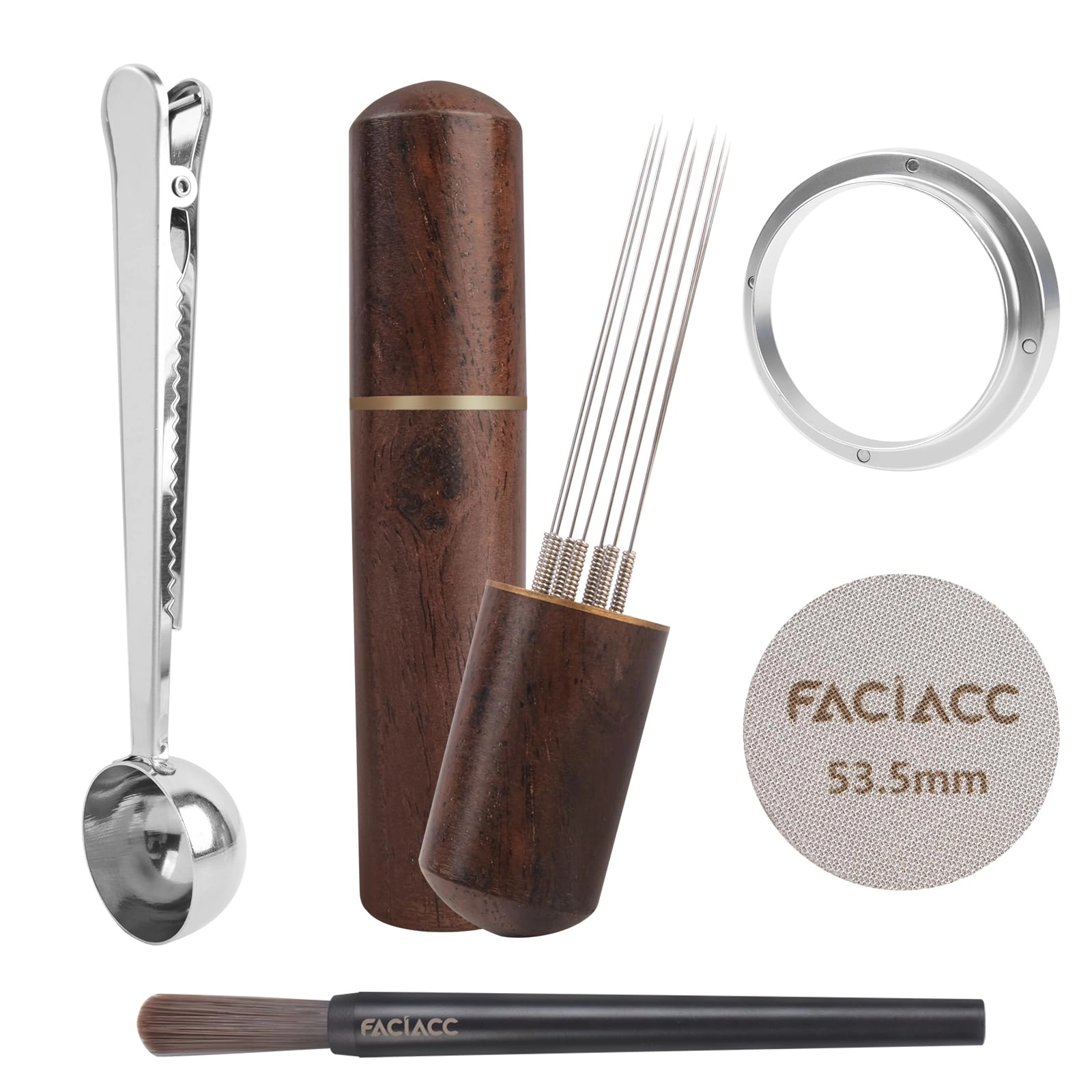 faciacc Wdt Tool + Dosing Funnel - 54 Millimetres + Puck Screen + Coffee Bag Clip & Spoon + 8pin Stirrer