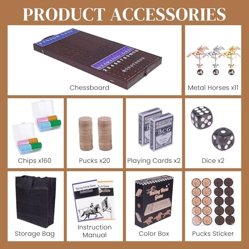 Horse Race - Foldable 11 Metal Horses + Sling Puck - 20 Pucks