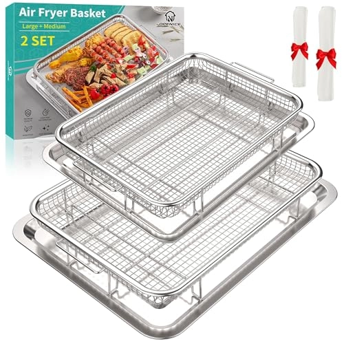 Air Fryer Basket - Stainless Steel 2 Set + Air Fryer Pan + Crisper Tray