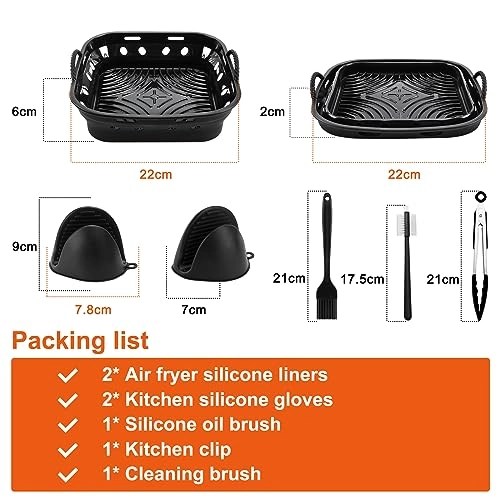 Air Fryer Silicone Mould + Gloves + Oil Brush + Food Clip + Dish Brush - Aluminum, Plastic 7 piece(s)