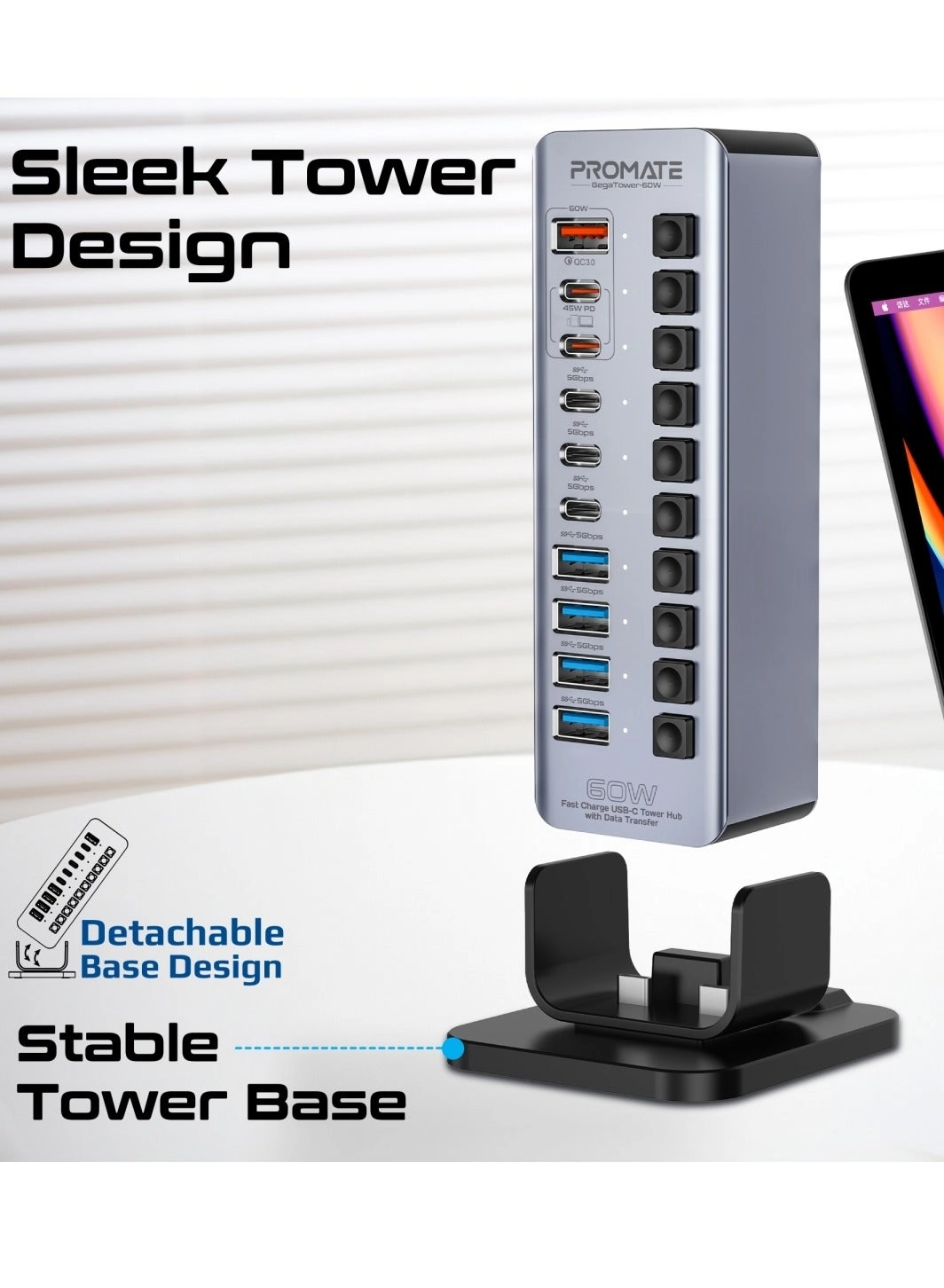 GegaTower-60W - 14-In-1 USB-C Tower Hub