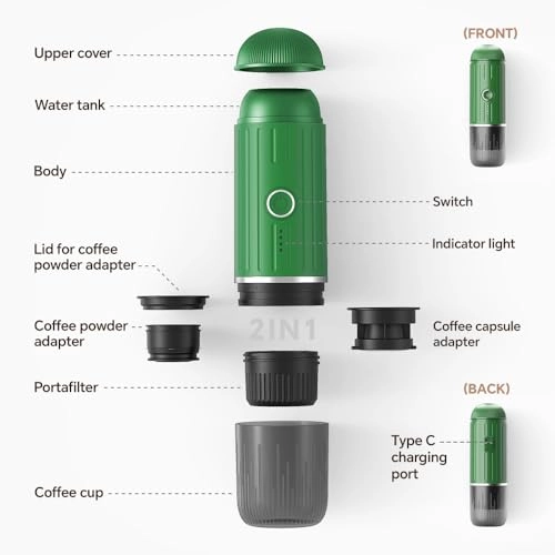 Portable Espresso Machine - 80 Milliliters ground coffee & Nes presso/DolceGusto capsule