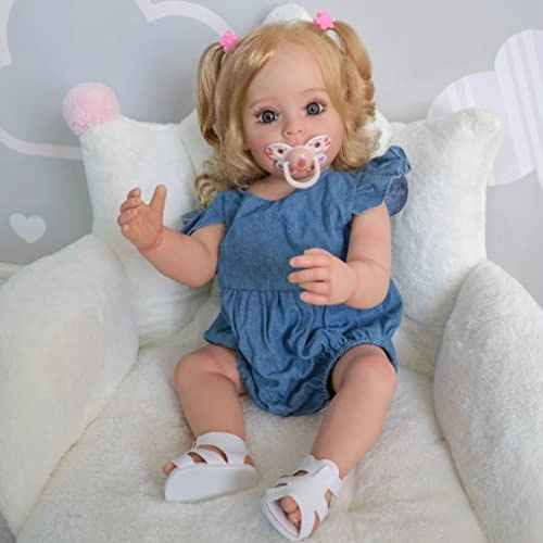 Reborn Baby Doll - 22inch 55cm Vinyl Silicone Girl Long Hair Ages 3+
