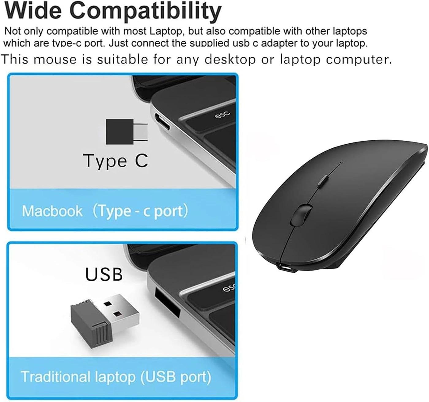 Wireless Bluetooth Mouse - Bluetooth 5.1 2.4GHz