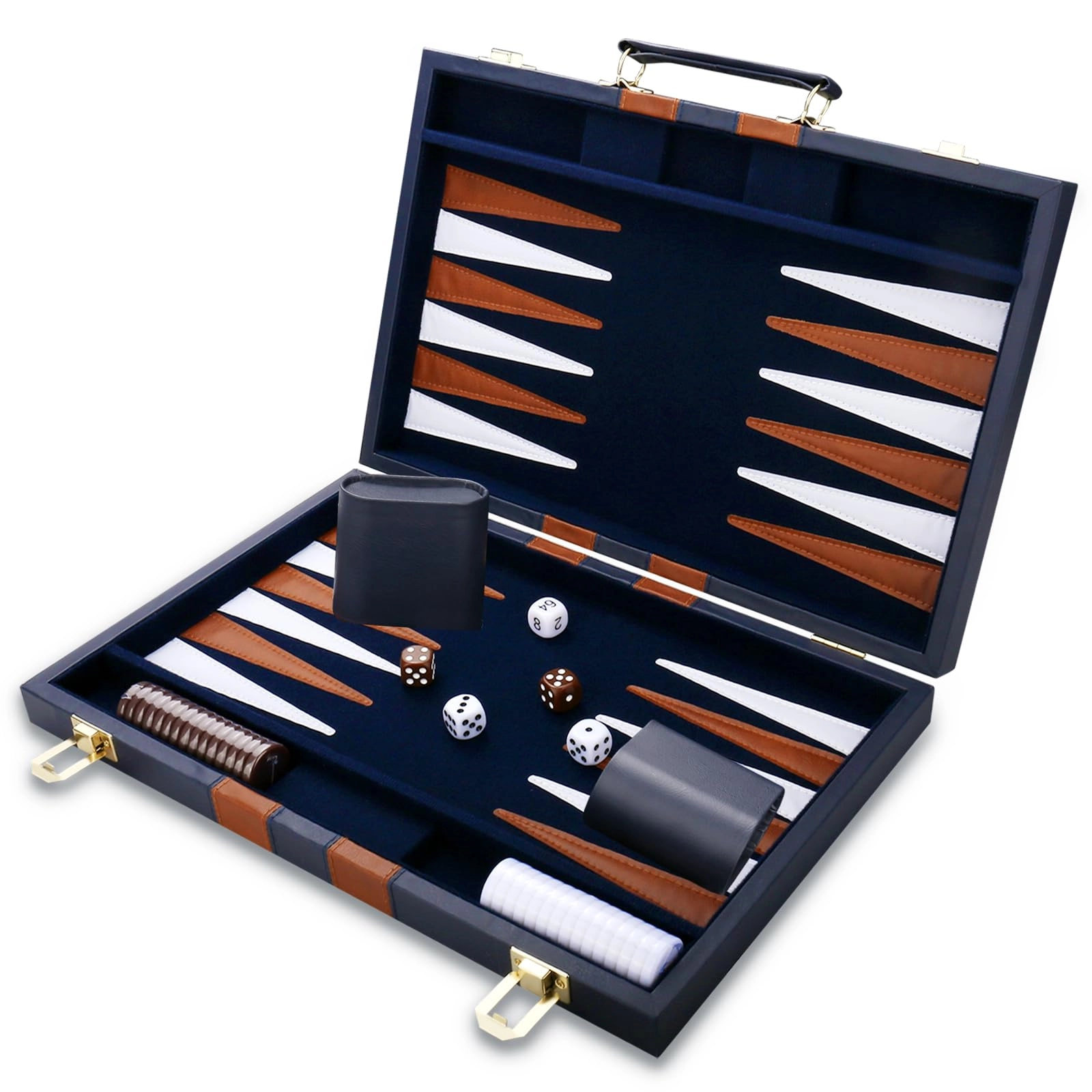Backgammon Set - Premium Leather Case Blue Grey