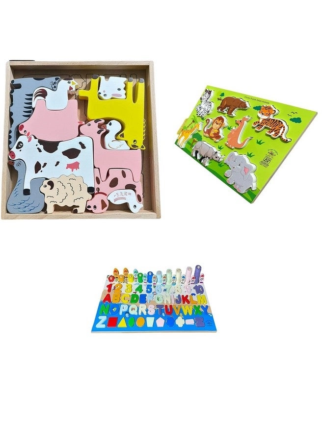 Kinder Creative 3D Domestic Animals Stacking Puzzle + Chunky Stacking Wild Animals Puzzle + Alphabet & Numeric Magnetic Fishing Game - 3 pieces