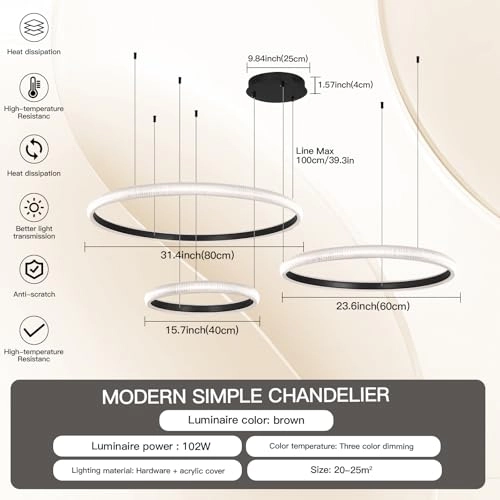 Modern LED Chandelier - 3000K-6000K Dimmable