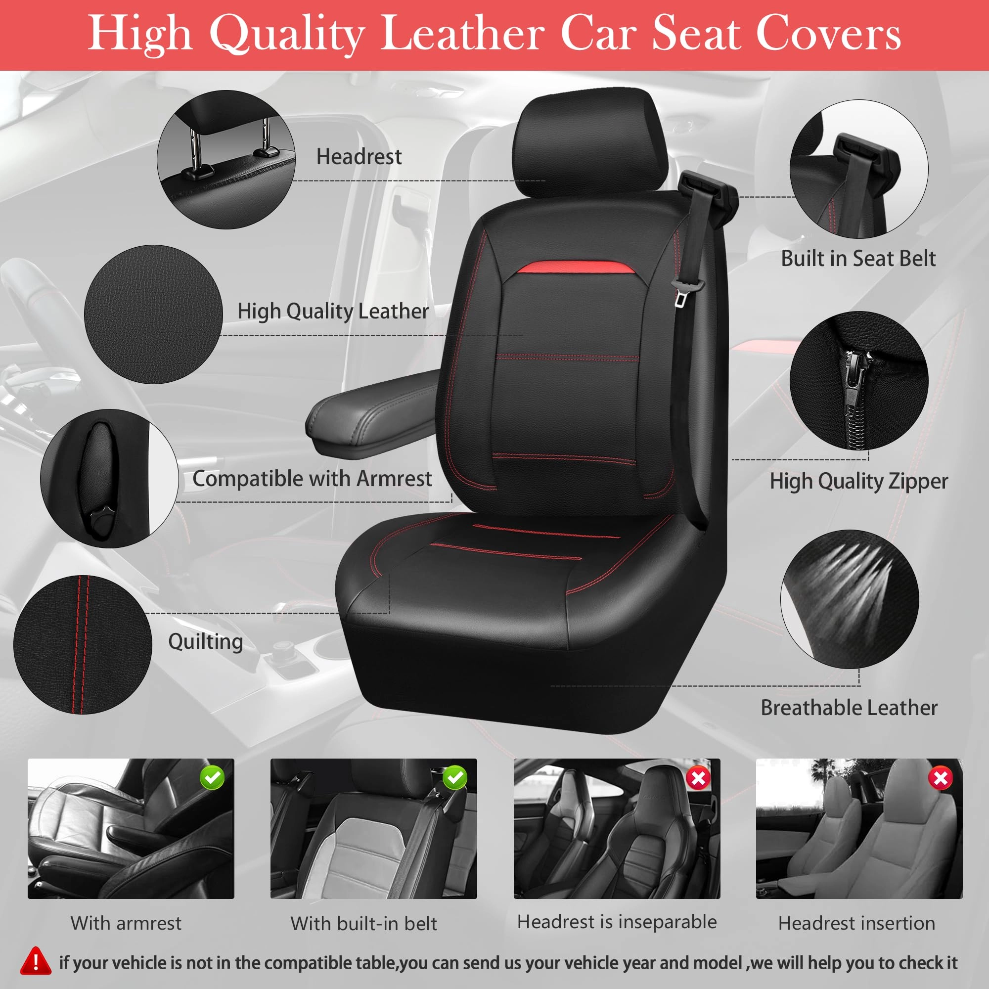 Car Seat Covers - Air Mesh Leather + Car Floor Mats - Waterproof + Steering Wheel Cover - Sporty