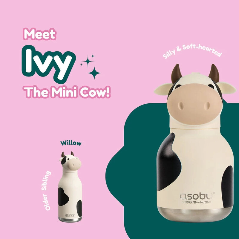 Asobu Cow Mini Water Bottle - Vacuum Insulated 200 ml