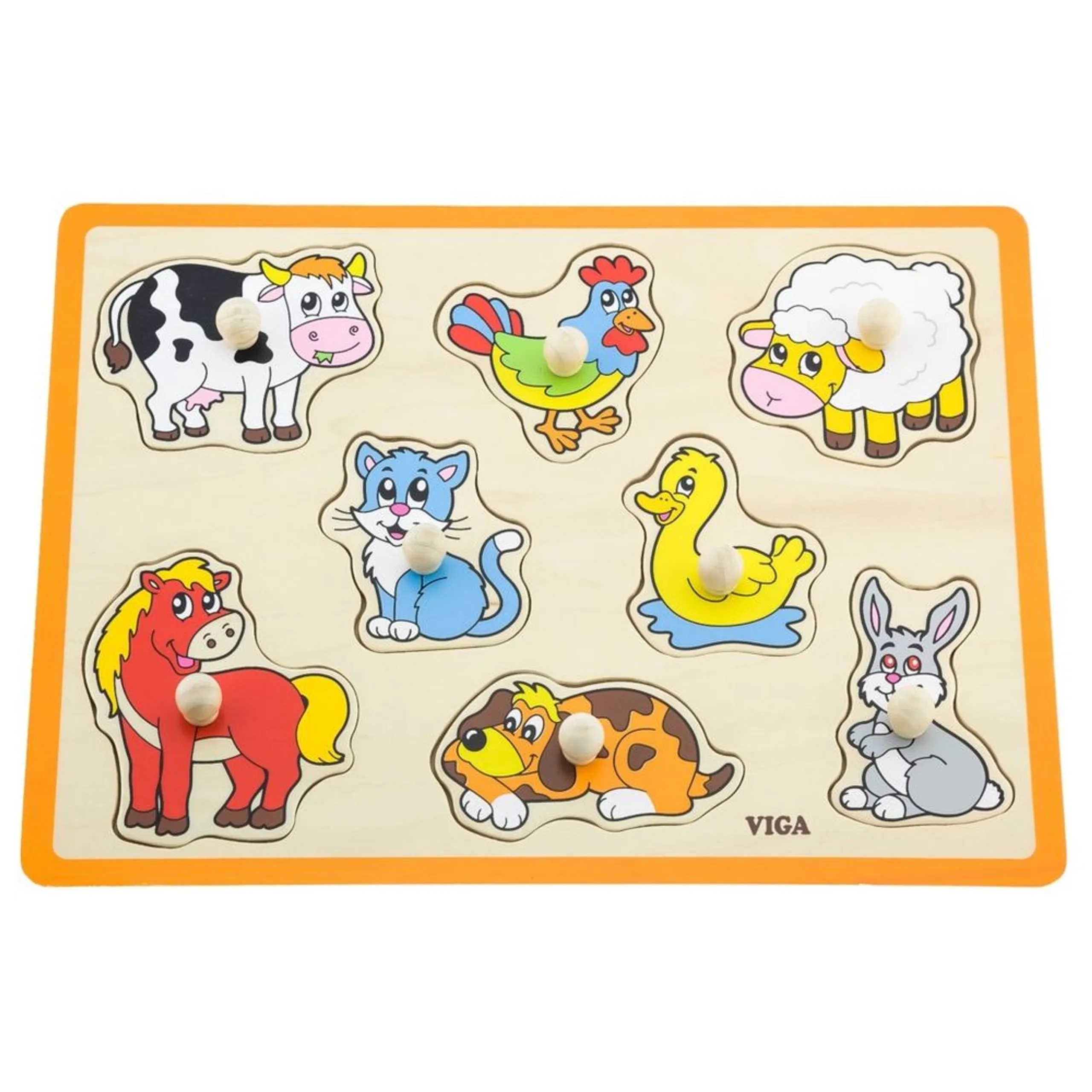 VIGA Farm Animals Knob Puzzle - Suitable for 18 months & above 8 pieces