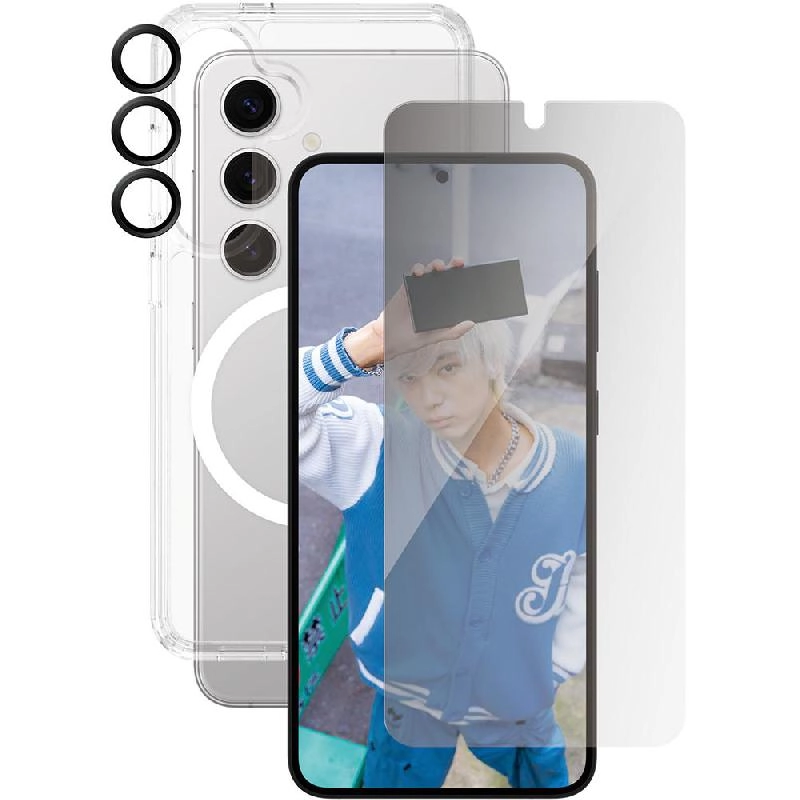 Privacy Screen Protector + Urban Combat Case + Hoops Camera Lens Protector Smartphone Case for Samsung Galaxy S25 Ultra