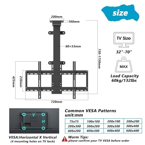 TV Ceiling Mount - 50kg 32-75 inch