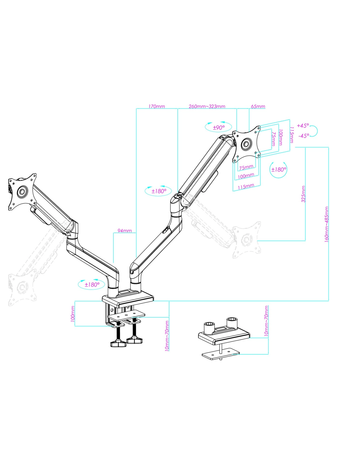 Dual Monitor Arm - Dual 17-35" 75mm 100mm