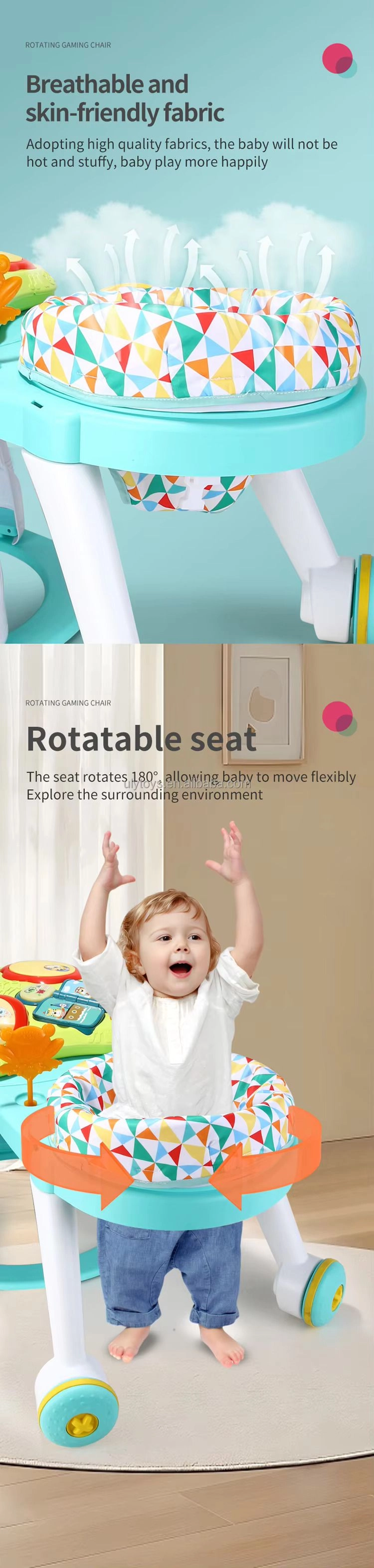 3-In-1 Baby Walker Rotating Chair & Table Playset - Pink Suitable for 6 months and above