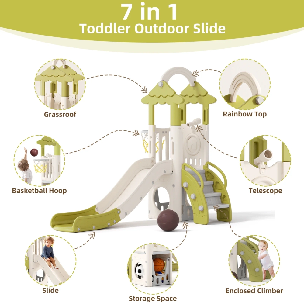 Kids Slide, Climber & Basketball Hoop - Indoor/Outdoor Suitable for 12 months+