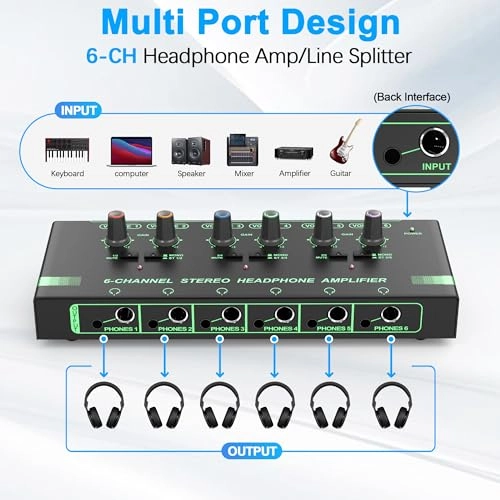 H-Headphone-Amplifier-6way - 6-channel USB-powered