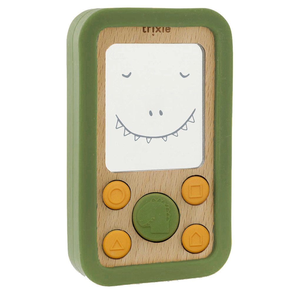 TRIXIE Baby Wooden Silicone Phone - 0 months beechwood with soft silicone Mr. Dino
