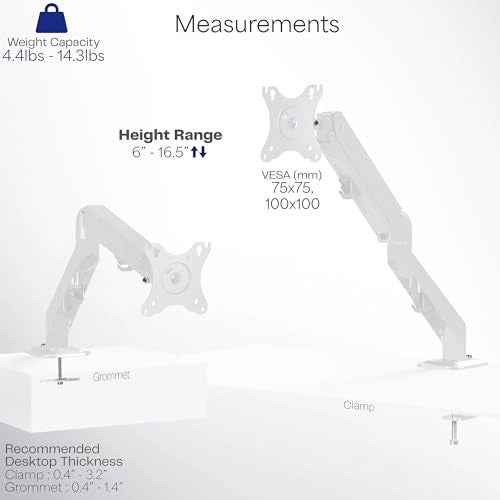 Articulating Single Pneumatic Spring Arm Desk Mount Stand - Single 17 to 27 inch 100x100mm