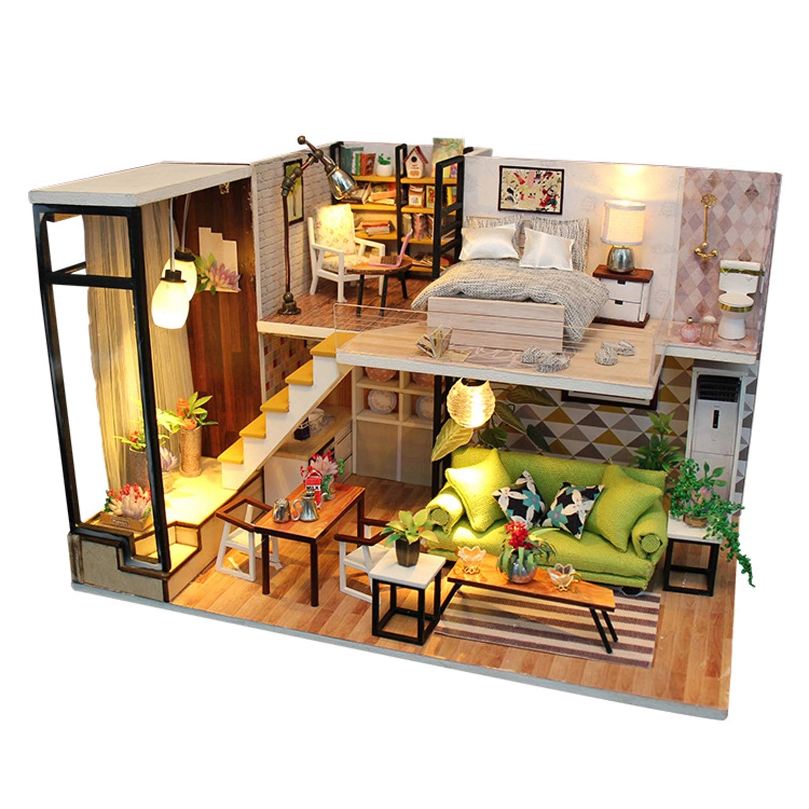LANGWEI DIY Miniature Dollhouse Kit - Wooden 29 x 20.7 x 22 cm LED