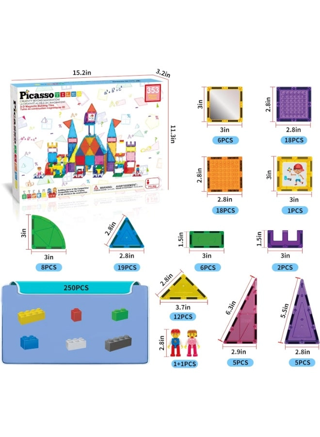 Magnetic Tiles 3D Blocks - 353pcs