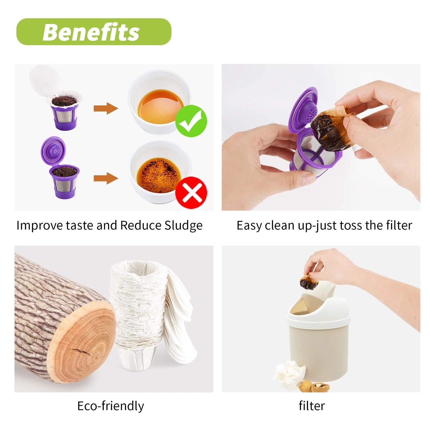 K Cup Coffee Paper Filters - With Lid 100