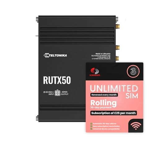 RUTX50 - Dual Network 5G + Three Rolling 30-Days - UK Data Plan