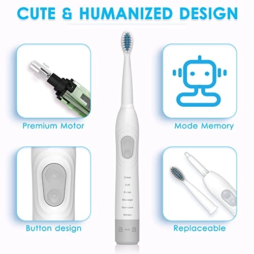 Dinosaur Electric Toothbrush - Kids Sonic Rechargeable 4 Brush Heads