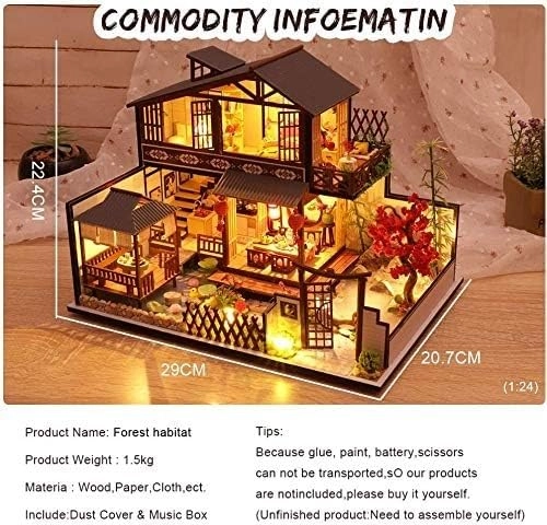 Villa garden DIY house - 42 * 34 * 32cm With music Dust cover